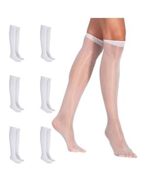 LECHERY 6-Pair Pack Colored Fashion Sheer Knee High Stockings - White