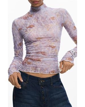 Desigual Embroidered Long Sleeve T-Shirt - Purple