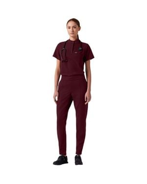 Jaanuu Savi 1-Pocket Classic Banded Collar Scrub Top - Red