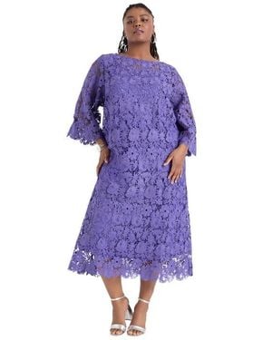 June + Vie Bell Sleeve Lace Midi Dress - Purple