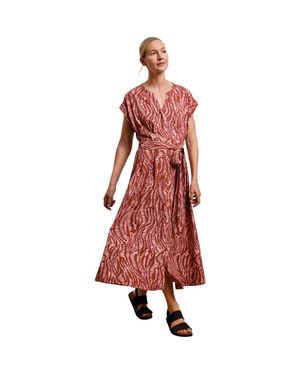 Celtic & Co. Tie Waist Relaxed V-Neck Midi Dress - Red
