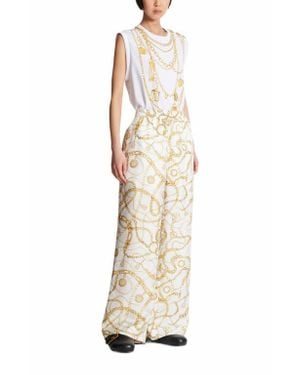 Balmain Flowing Printed Silk Pants With Chains Pattern - White