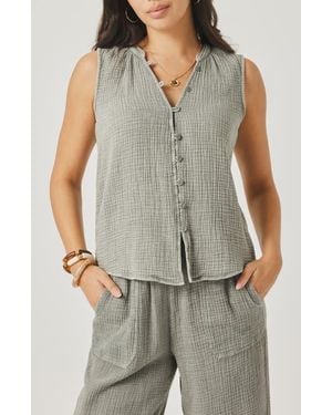 Splendid Ava Cotton Gauze Button-Up Tank - Gray