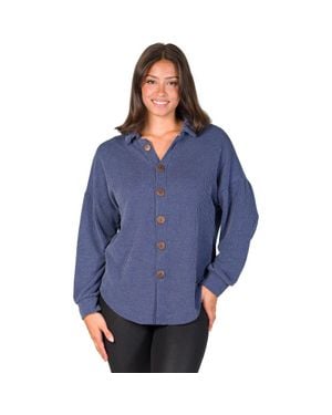 24seven Comfort Apparel Ribbed Button Up Long Sleeve Collared Shirt Jacket - Blue