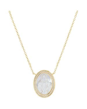 ATHRA LUXE Mother-Of-Pearl Mary Pavé Cubic Zirconia Medallion Pendant Necklace - Metallic