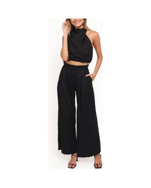 Petal & Pup Althea Linen & Cotton Crop Top & Wide Leg Pants Set - Black