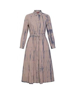 Red Myth Tie Dye Button-Down Cotton Midi Shirt Dress - Brown