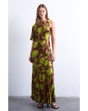 TOPSHOP Asymmetric Bias Cut Satin Maxi Dress - Green