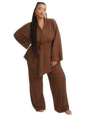 June + Vie Tie Waist Knitted Wrap - Brown