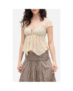 BDG Piper Asymmetric Stretch Lace Top - Brown