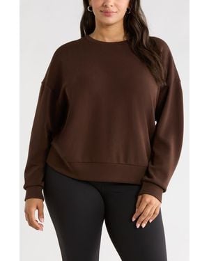 Zella Soft Luxe Boxy Knit Crew Sweatshirt - Brown