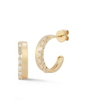 Dana Rebecca Sadie Baguette Diamond Hoop Earrings - Metallic