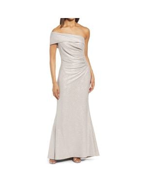 Eliza J One-Shoulder Glitter Mermaid Gown - Gray