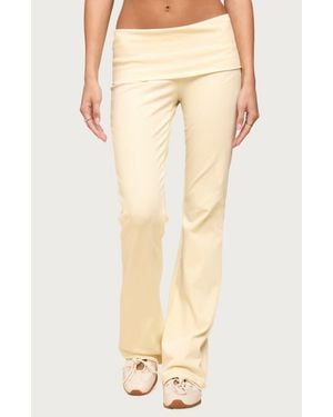 Edikted Ivanne Foldover Stretch Cotton Flare Pants - Natural