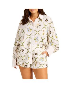 Seafolly Floral Linen Blend Cover-Up Shirt - Natural