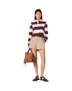 Maje Striped Polo Sweatshirt - Pink