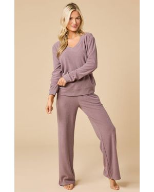 Softies Vintage Velvet V-Neck With Wide Leg Pant - Natural