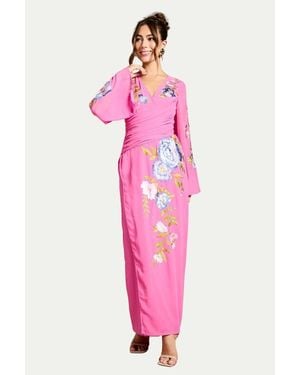 Coast Embroidered V-Neck Wrap Dress - Pink