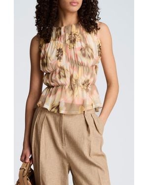 Kenneth Cole Floral Ruched Front Sleeveless Top - Brown