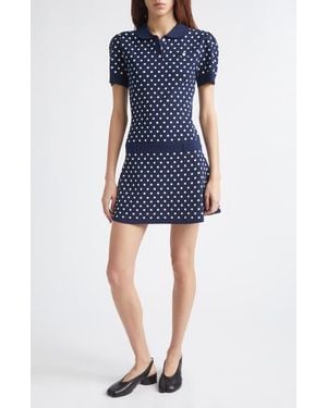 Sandy Liang Tumi Polka Dot Polo Sweater Dress - Blue
