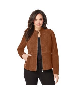 Jessica London Suede Zip-Front Jacket - Brown