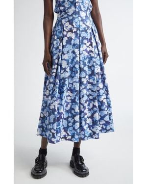 Erdem Pleated Cotton Midi Skirt - Blue
