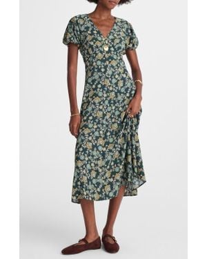 Madewell Floral Seamed Puff Sleeve Midi Dress - Green