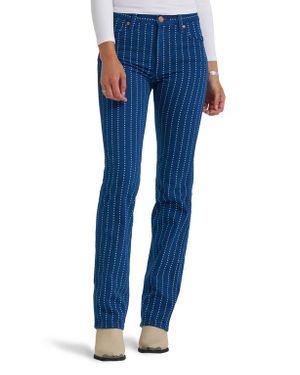 Wrangler Wrancher Star Pinstripe Mid Rise Bootcut Jeans - Blue