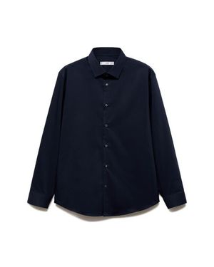 Mango Stretch Button-Up Shirt - Blue