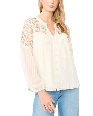 Vince Camuto Lace Trim Stripe Pintuck Top - Natural