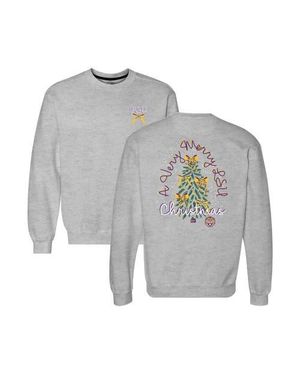 Image One Lsu Tigers Classic Merry Christmas Tree Crewneck Sweatshirt - Gray