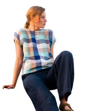 Celtic & Co. Button Detail Short Sleeve Blouse - Blue