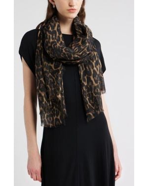 Nordstrom Eyelash Trim Print Cashmere & Silk Wrap - Black