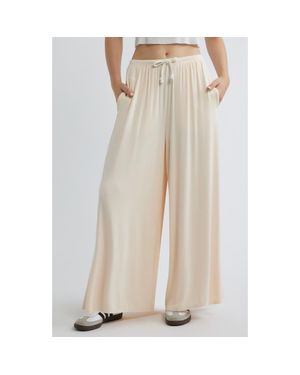 Boys Lie Leah Main Squeeze Embroidery Wide Leg Drawstring Pants - Natural