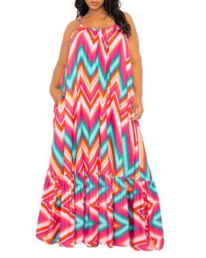Buxom Couture Chevron Print Maxi Dress - Red