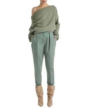 Balmain Cotton High-Waisted Pants - Green
