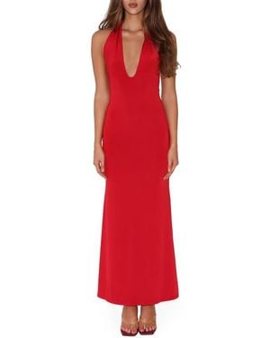 Tiger Mist Solyne Plunge Neck Maxi Dress - Red