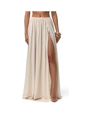 Naked Wardrobe Gathered Side Slit Maxi Skirt - Natural