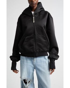 Area Crystal Knot Satin Full Zip Hoodie - Black