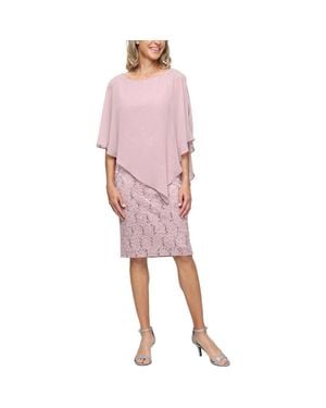 Sl Fashions Floral Short Sleeve Tiered Chiffon Cocktail Dress in Purple |  Lyst