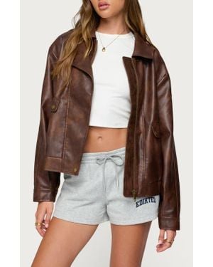 Edikted Ardella Oversize Faux Leather Jacket - Brown
