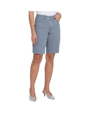 NYDJ Lilly Stripe Relaxed Long Denim Shorts - Blue