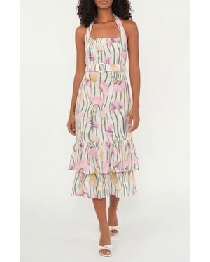 The Lulo Project The Australian Ruffle Halter Linen Blend Maxi Dress - Multicolor