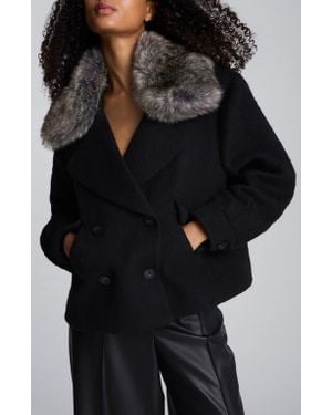 Kenneth Cole Cropped Peacoat With Removable Faux Fur Collar - Black