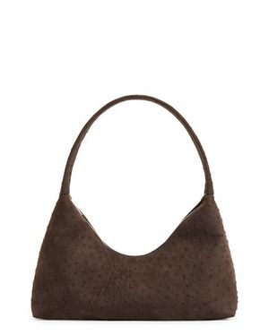 Mansur Gavriel Candy Baguette Ostrich Embossed Suede Shoulder Bag - Brown