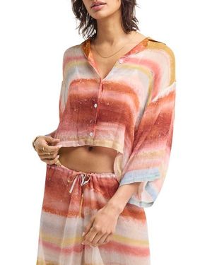 Vitamin A Petra Crop Button-Up Cover-Up Shirt - Red