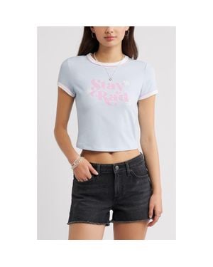 BP. Ringer Crop Graphic Baby Tee - Blue