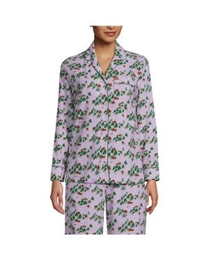Lands' End Long Sleeve Print Flannel Pajama Top - Black