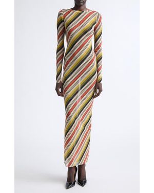Jean Paul Gaultier Retro Stripe Long Sleeve Mesh Body-Con Dress - Natural