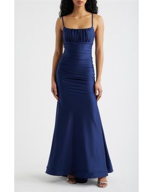 Emerald Sundae Emma Sateen Strappy Mermaid Gown - Blue